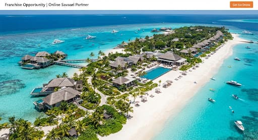 Aerial view of a luxury tropical resort with turquoise waters