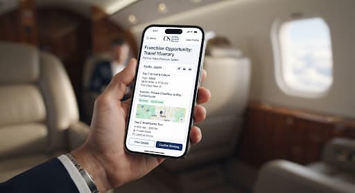 Premium travel booking interface on smartphone
